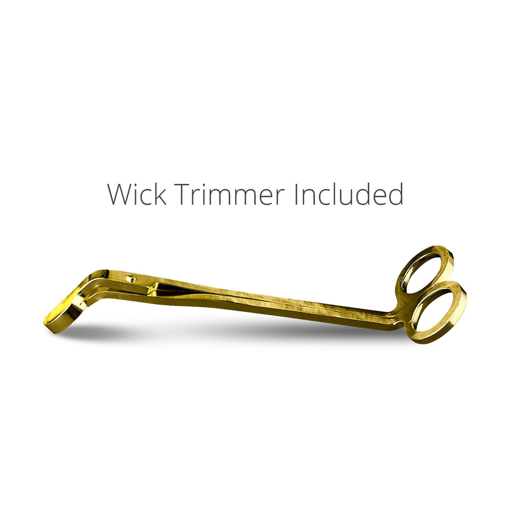 Gold candle wick trimmer included.